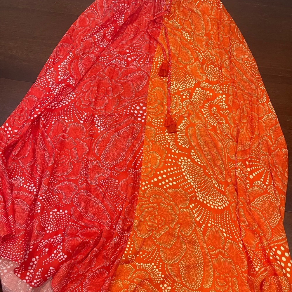 nwot farm rio for anthropologie sold out collab red & orange maxi skirt xs